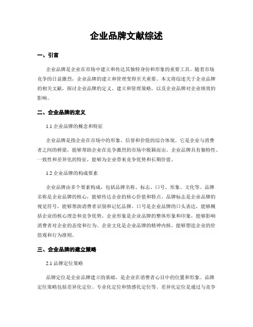 企业品牌文献综述