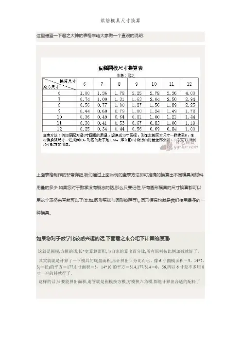 烘焙模具尺寸换算