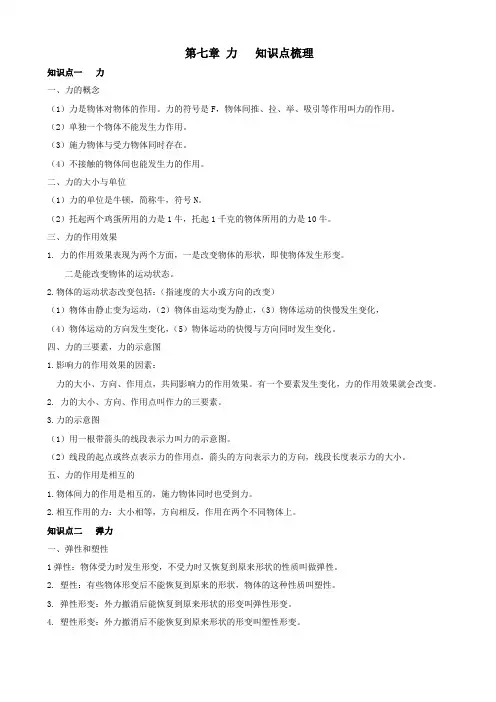 八年级物理,第7章 力 知识点总结