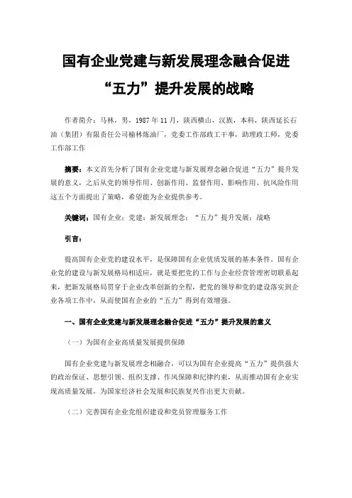 国有企业党建与新发展理念融合促进“五力”提升发展的战略