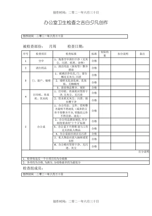 办公室卫生检查表