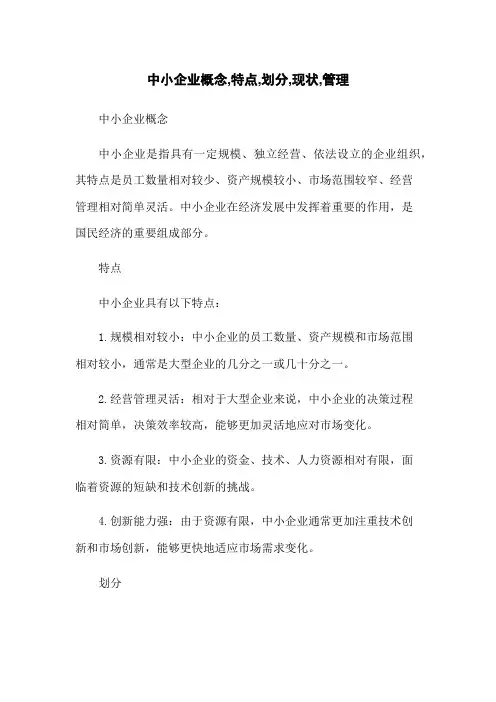 中小企业概念,特点,划分,现状,管理[1]