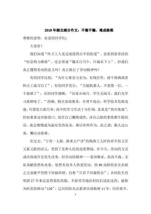 2019年高考语文全国Ⅰ卷湖北满分作文赏析