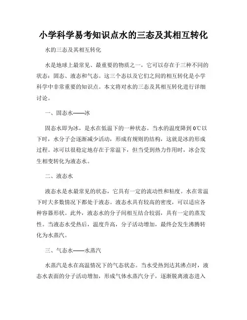 小学科学易考知识点水的三态及其相互转化