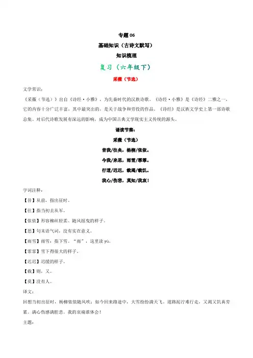 专题06 基础知识(古诗文默写)知识梳理