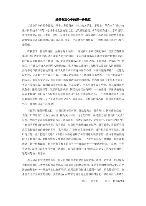 感受鲁迅心中的那一份绝望