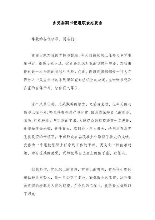乡党委副书记履职表态发言
