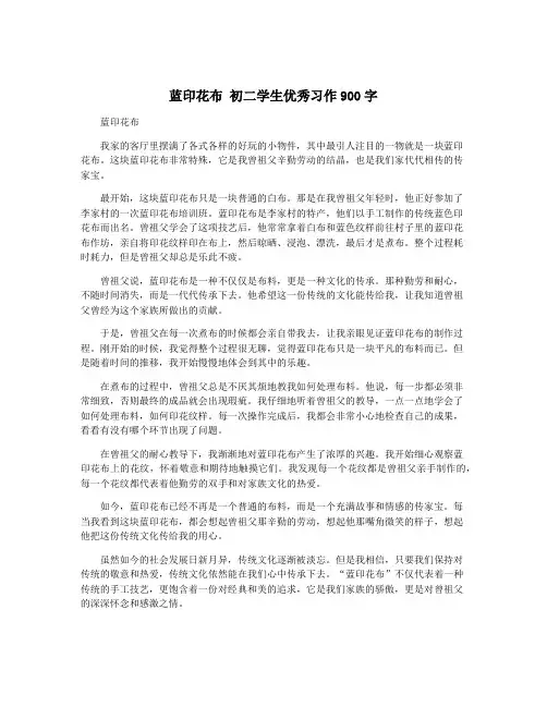 蓝印花布 初二学生优秀习作900字