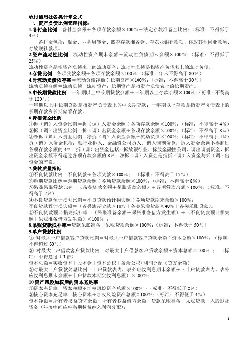 2011  2012农村信用社各类计算公式