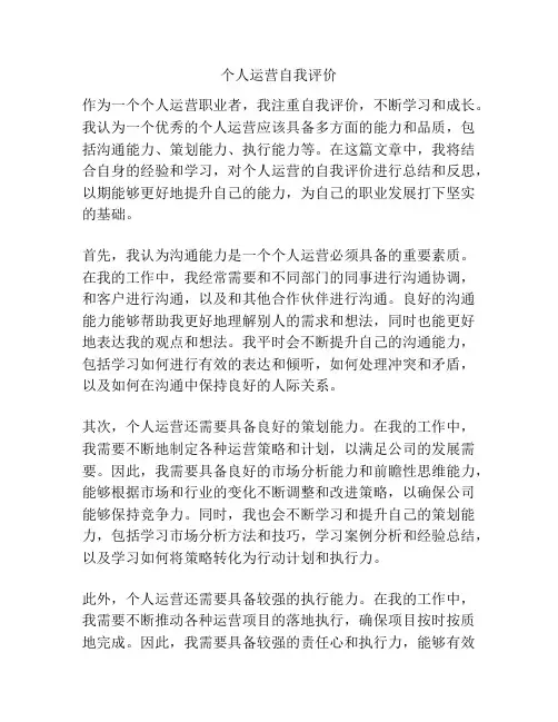 个人运营自我评价