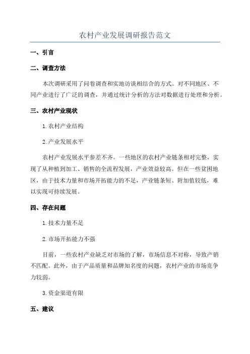 农村产业发展调研报告范文