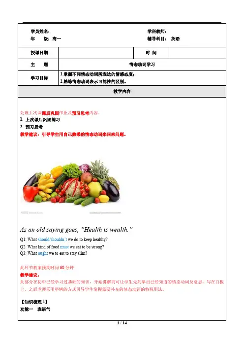 上海秋季牛津新世纪英语高一上册高一上情态动词专题(含词汇语法练习)