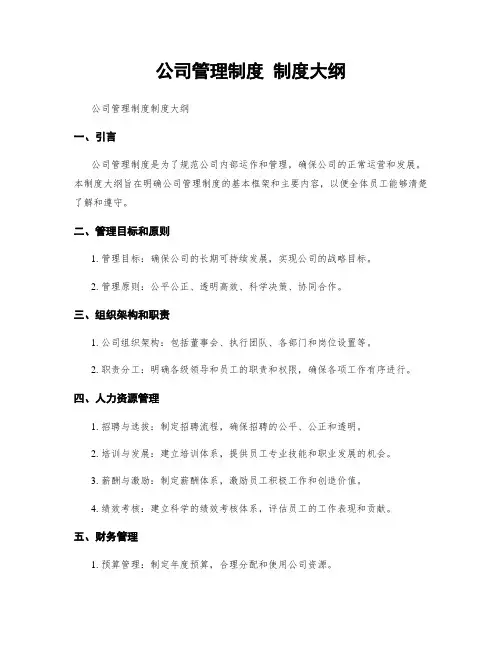 公司管理制度 制度大纲
