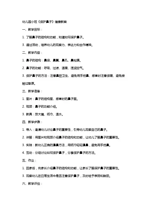 幼儿园小班《保护鼻子》健康教案