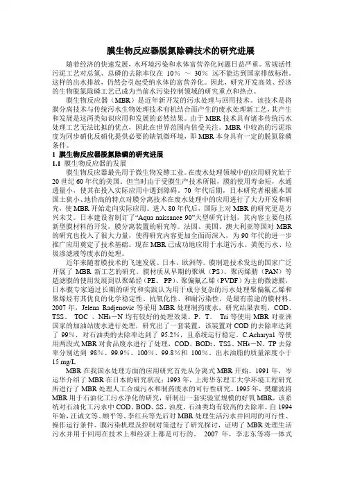 膜生物反应器脱氮除磷技术的研究进展