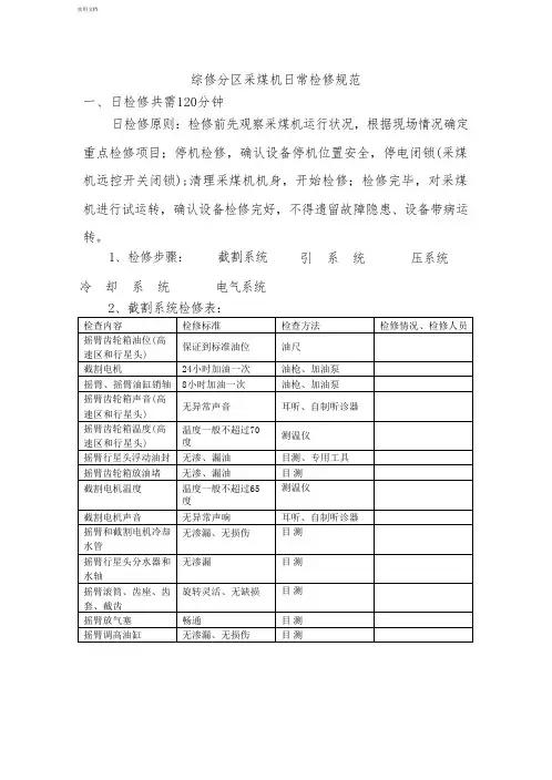 采煤机日常检修内容