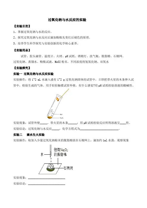 过氧化钠与水反应的实验(实验报告)(原卷版)