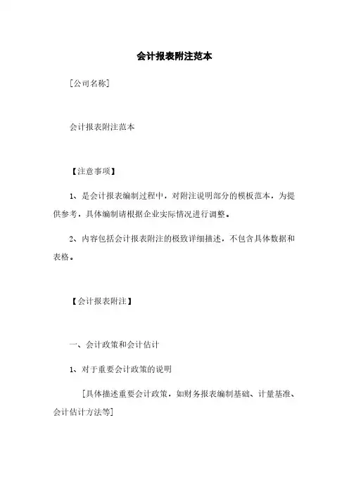 会计报表附注范本