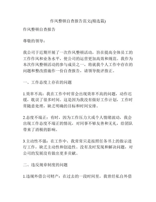 作风整顿自查报告范文(精选篇)