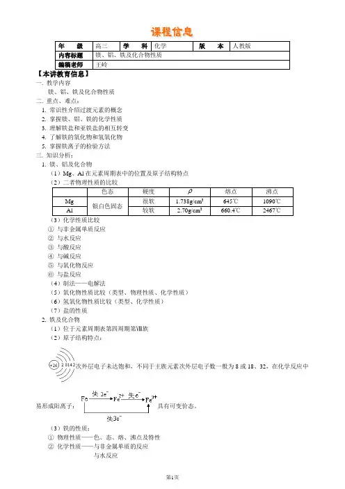 高考第一轮复习——镁、铝、铁及化合物