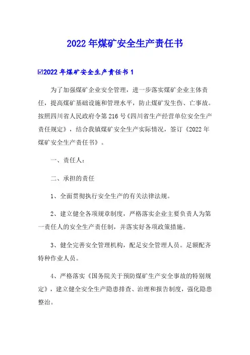 2022年煤矿安全生产责任书