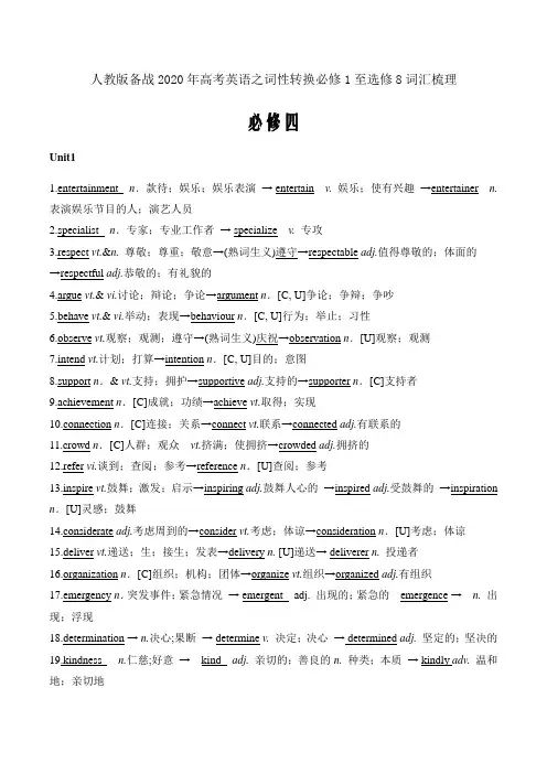 人教版高中英语必修4重点词词性转换-备战2020年高考英语必修1至选修8词汇word版)
