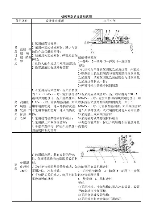 机械密封的设计和选用