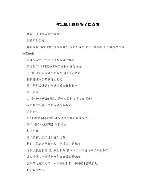 建筑施工现场安全检查表