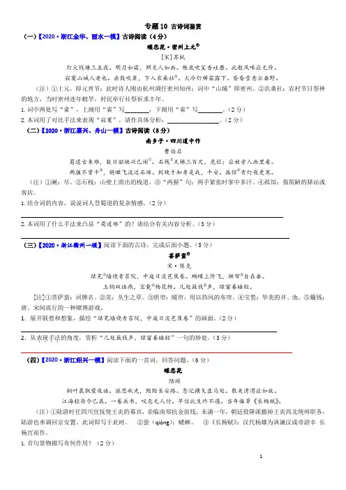 专题10 古诗词鉴赏-2021年中考语文一模专题复习训练卷(原卷版)