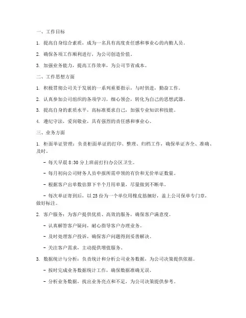 保险公司内勤个人工作计划