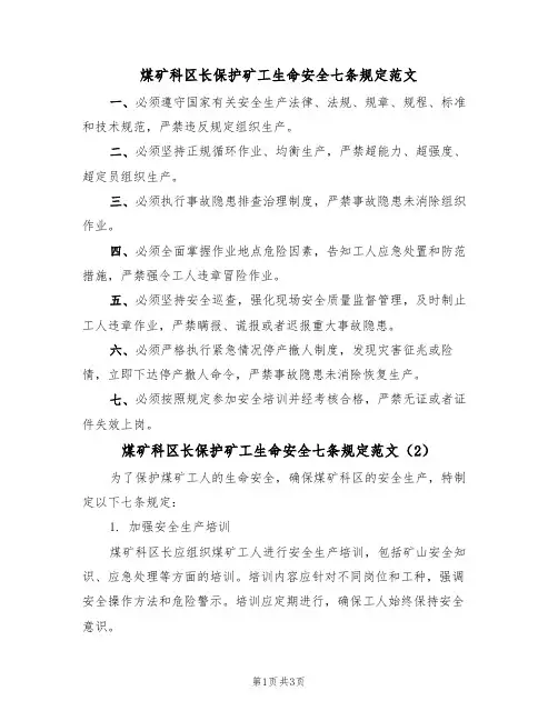 煤矿科区长保护矿工生命安全七条规定范文（2篇）