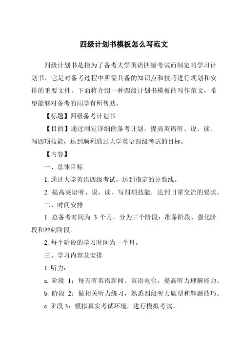 四级计划书模板怎么写范文