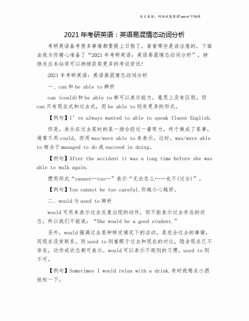 2021年考研英语：英语易混情态动词分析.doc