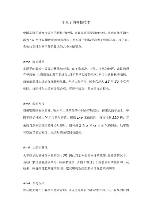 车厘子的种植技术