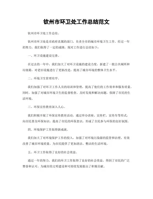 钦州市环卫处工作总结范文