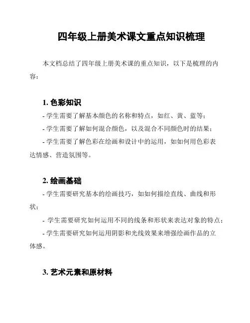 四年级上册美术课文重点知识梳理