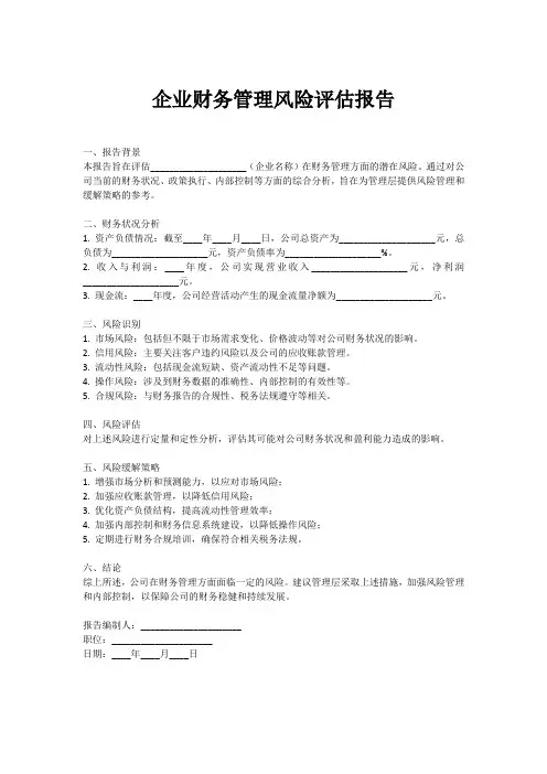 企业财务管理方面风险评估报告