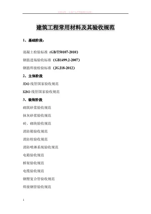 建筑工程常用材料及其验收规范