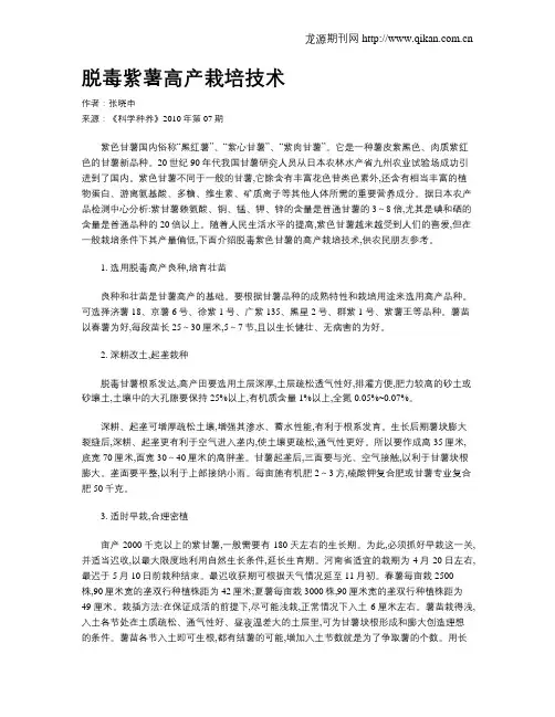 脱毒紫薯高产栽培技术