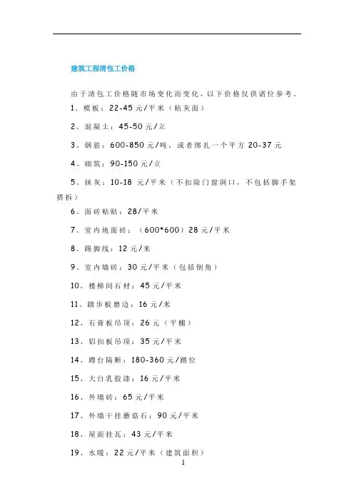 建筑工程清包工价格