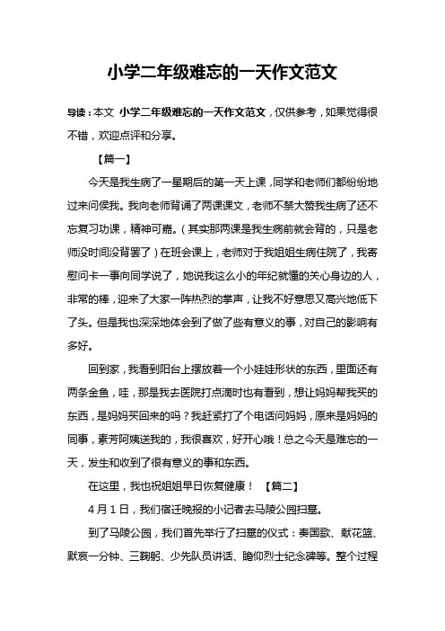 小学二年级难忘的一天作文范文