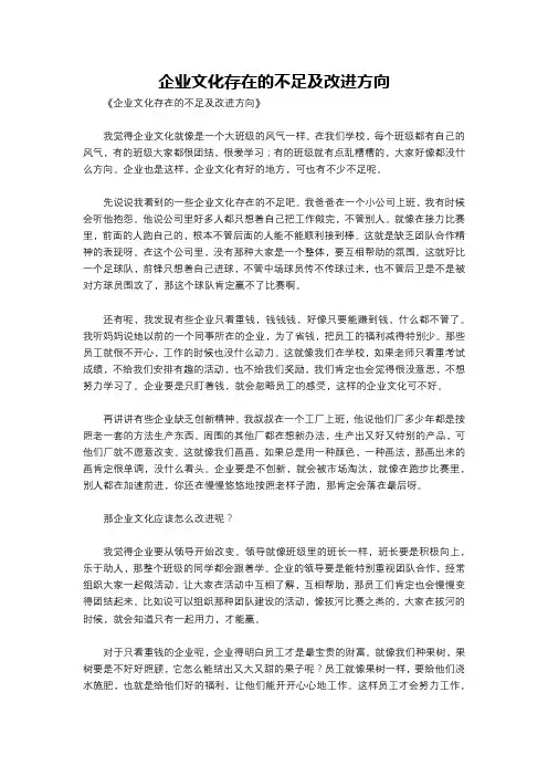 企业文化存在的不足及改进方向