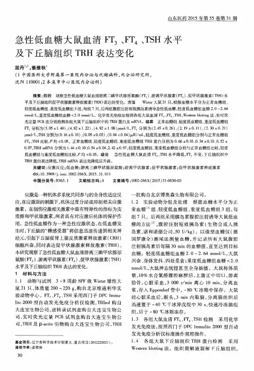 急性低血糖大鼠血清FT_3、FT_4、TSH水平及下丘脑组织TRH表达变化