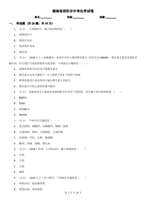 湖南省邵阳市中考化学试卷