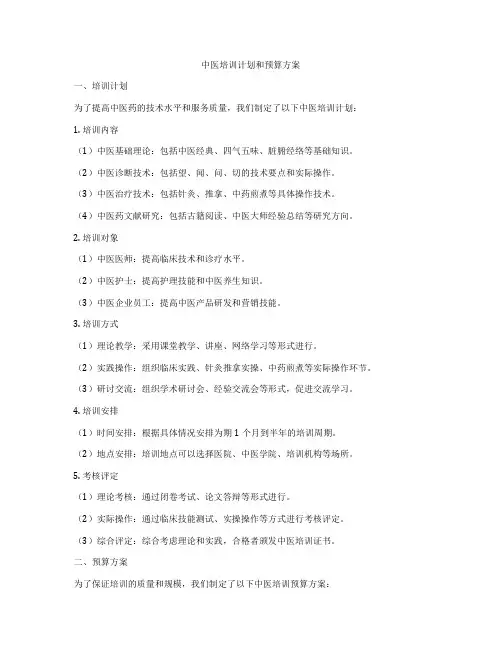 中医培训计划和预算方案