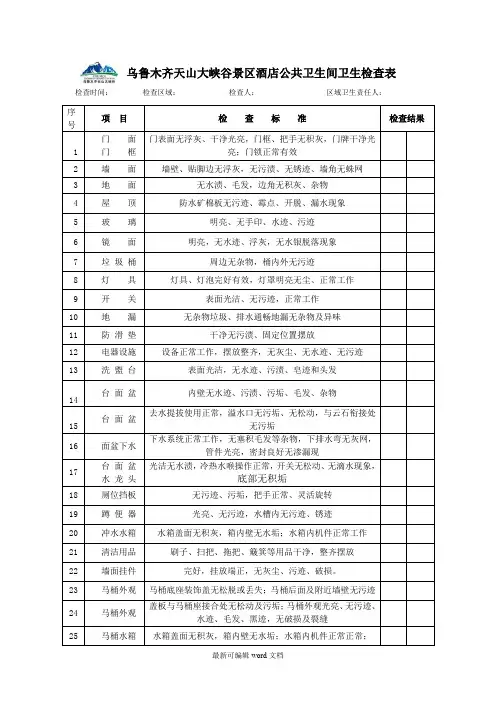 公共卫生间卫生检查标准