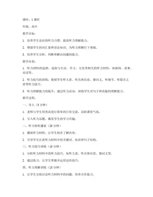 高中听力课万能模板教案