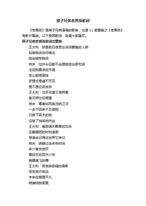 筷子兄弟老男孩歌词