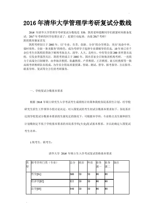 2016年清华大学管理学考研复试分数线