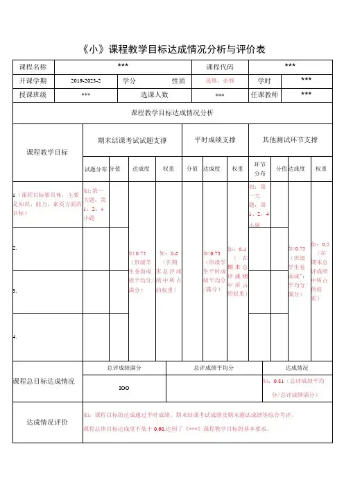课程教学目标达成情况分析与评价表
